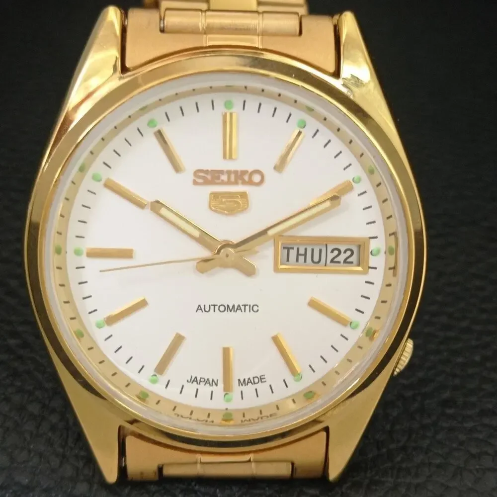 Vintage 1985 Seiko Automatic Mens Gold Watch W/daydate & White accents
